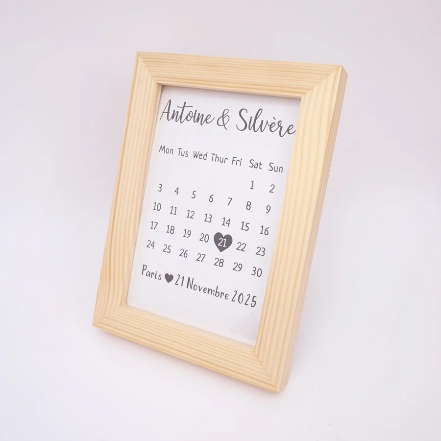 

Personalized Party Decor Photo Frame Custom Bride Name Wooden Wedding Calendar Frame Home Table Decoration