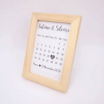

Personalized Party Decor Photo Frame Custom Bride Name Wooden Wedding Calendar Frame with Nail Table Decoration