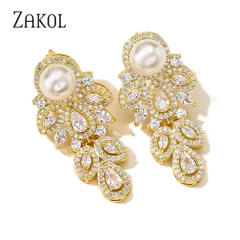 

ZAKOL New Fashion Austrian CZ Zirconia Crystal Dangel Earrings For Women Mom Luxury Bridal Wedding Party Jewelry Gift FSEP2466