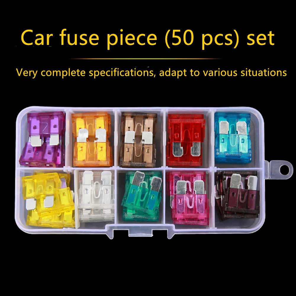 50PCS Car Medium Fuses 2A 3A 5A 7.5A 10A 15A 20A 25A 30A 35A Amp With Box Clip combination Auto Blade Type Fuse Set Truck Auto