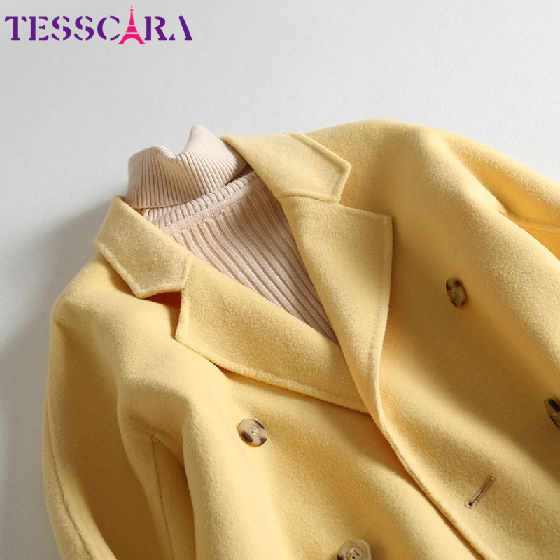 TESSCARA Women Autumn& Winter Elegant Wool Blend Jacket Coat Female Basic Jackets Designer Office Long Outerwear& Coats