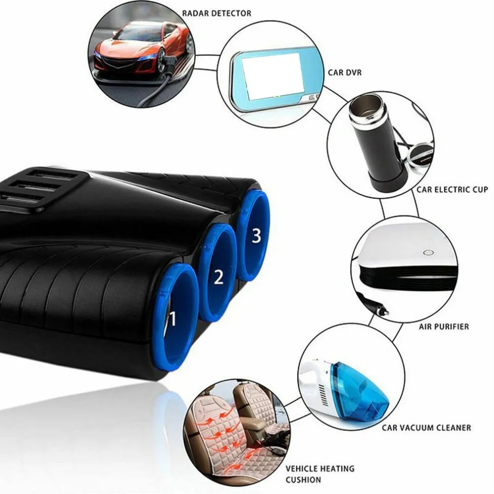 3.1A Высокая мощность автомобиля три USB интерфейс одна минута три прикуривателя концентратор большое зарядное устройство для грузовика 120W