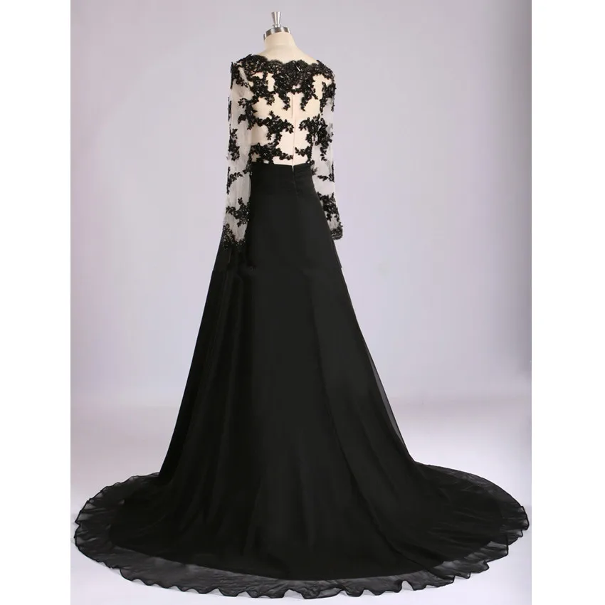 Vintage-Charming-Party-Gown-Bridal-Gothic-Long-Illusion-Sleeve-A-Line-Wedding-Dress-Tulle-Vintage-Black (2)