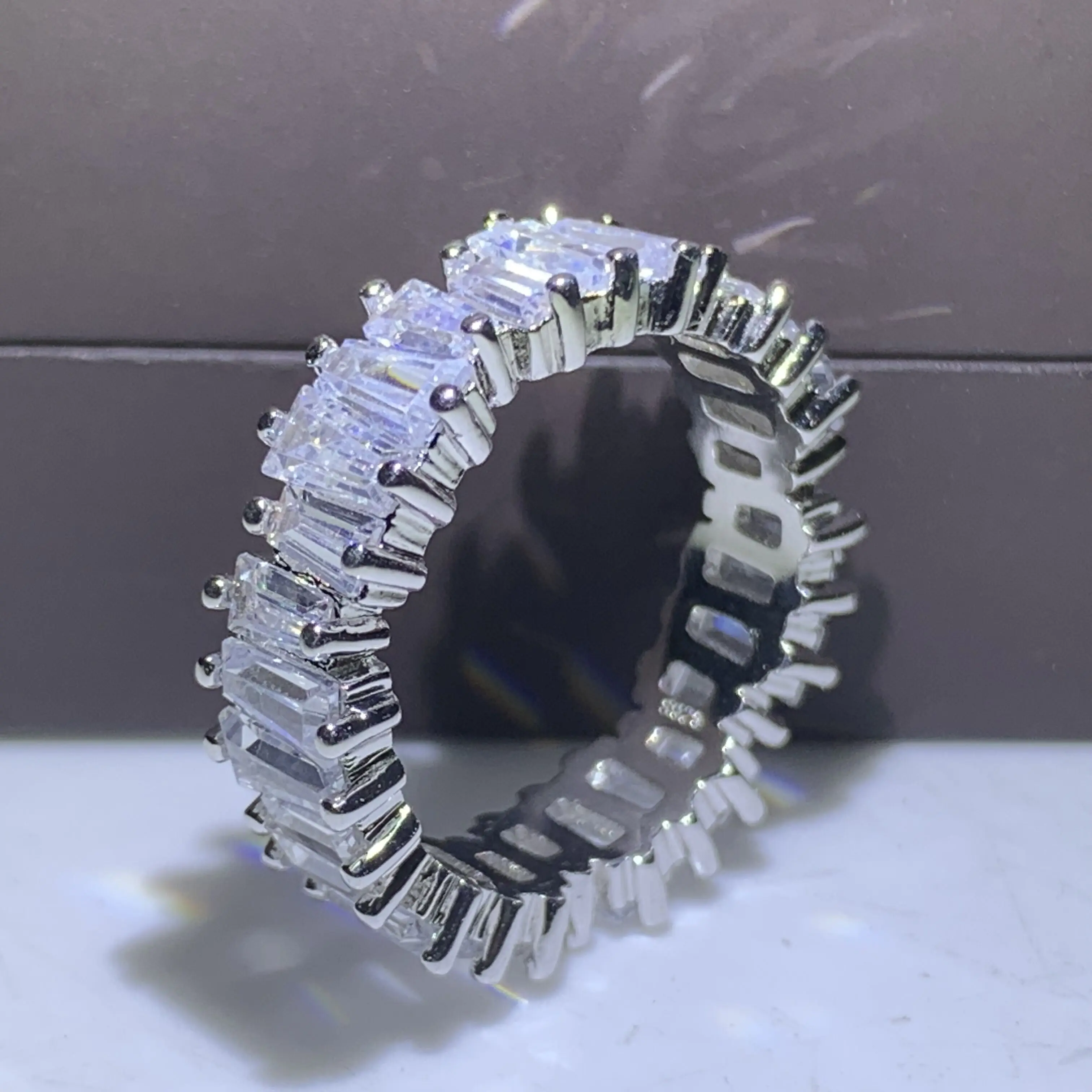 Baguette Twinkle Eternity Band Promise ring 925 пробы серебро AAAAA cz обручальные кольца для мужчин и женщин вечерние ювелирные изделия подарок - Цвет основного камня: Baguette