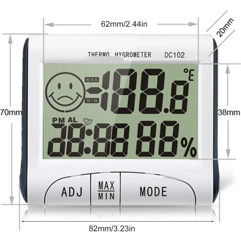 Mini LCD Digital Indoor Thermometer Hygrometer Temperature Humidity Meter Clock Desk Weather Station DC102 With Magnetic Stand