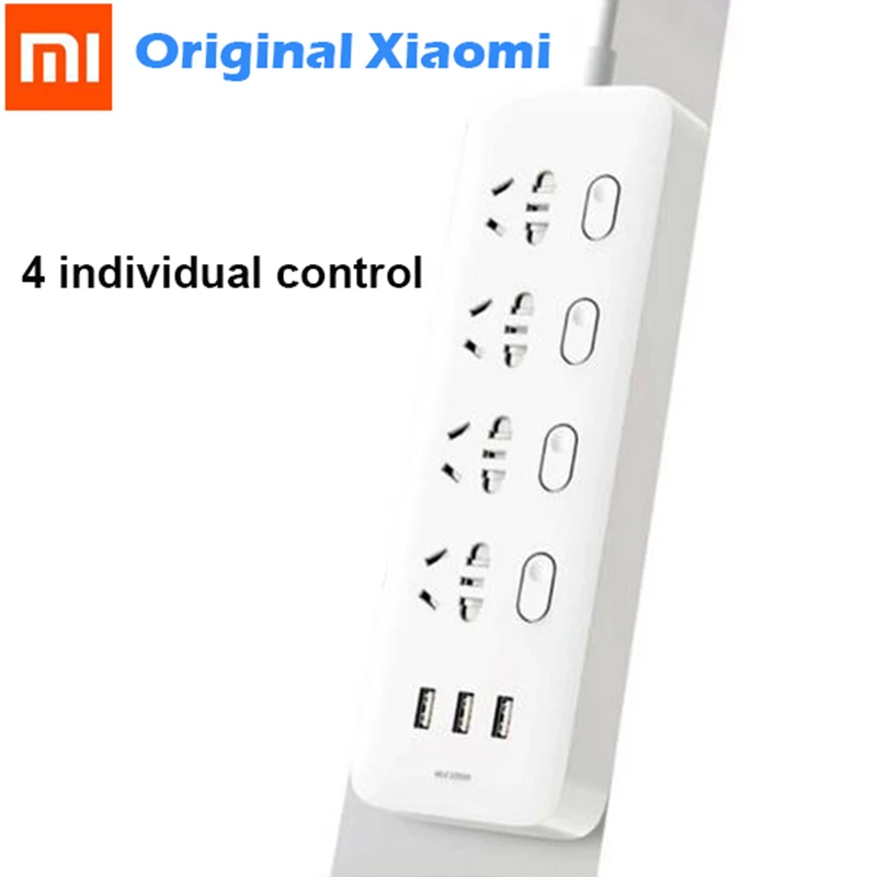 Новое прибытие Xiaomi Мини Мощность полосы 4 розетки 4 индивидуальный контроль переключатели 5 V/2.1A с 3 портами(стандарт Порт удлинители Зарядное устройство кабелем 2М