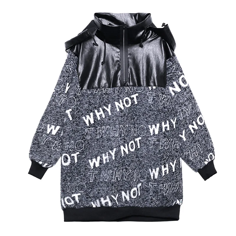 Vefadisa Gray Plus Size Patchwork Hooded
