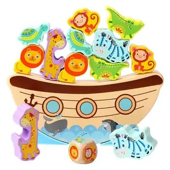 

Bitable Paint Wooden Blocks Stacking Balance Game Boat Wave Base Animal Building Block Baby Children Education Toy
