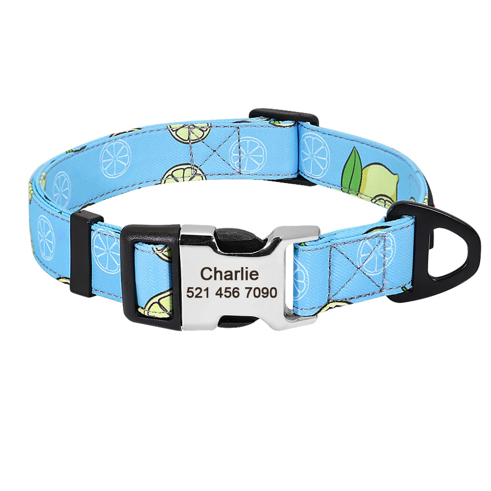 hemp dog collars Cute Custom Dog Collar Leash Personalized Fruit Print Nylon Dog Collar Lead Engraved Name ID For Small Medium Large Dog Pitbull custom dog collars Dog Collars