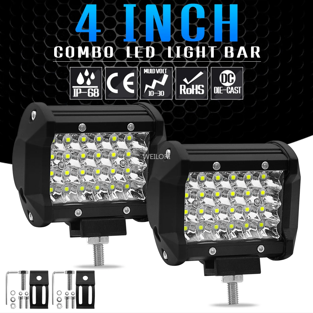 

WEILORI 72W 6000K Car Led Work Light 12V Led Auto Lights Bar Off Road Lamp for Tractor 4x4 Trucks SUV Vehicles Boat Motorcycle