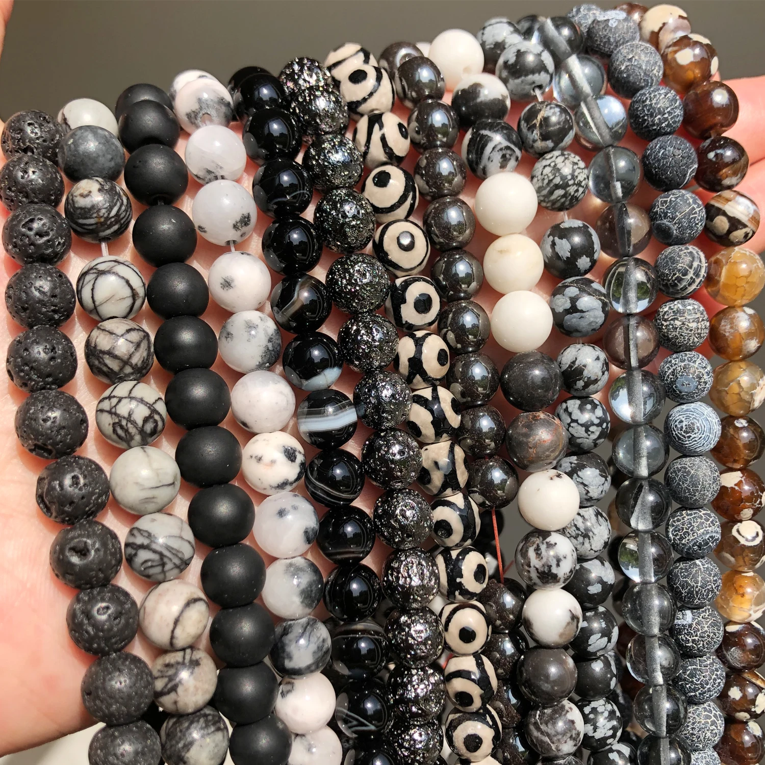 Natural Stone Beads Black Hematite Zebra Jespers Round Spacer Beads for Jewelry Making DIY Bracelet Necklace Accessories 15''