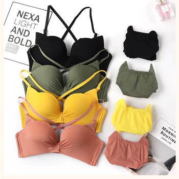 

Fashion Women Yellow Padded Straps Push Up Bra Sexy Lingerie Underwear Lovely One Piece Bra AB Cup Bralette
