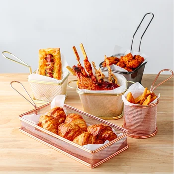 

Creative tableware 304 stainless steel fried chicken snack basket French fries mini food chip bowl dish plate net 2pcs