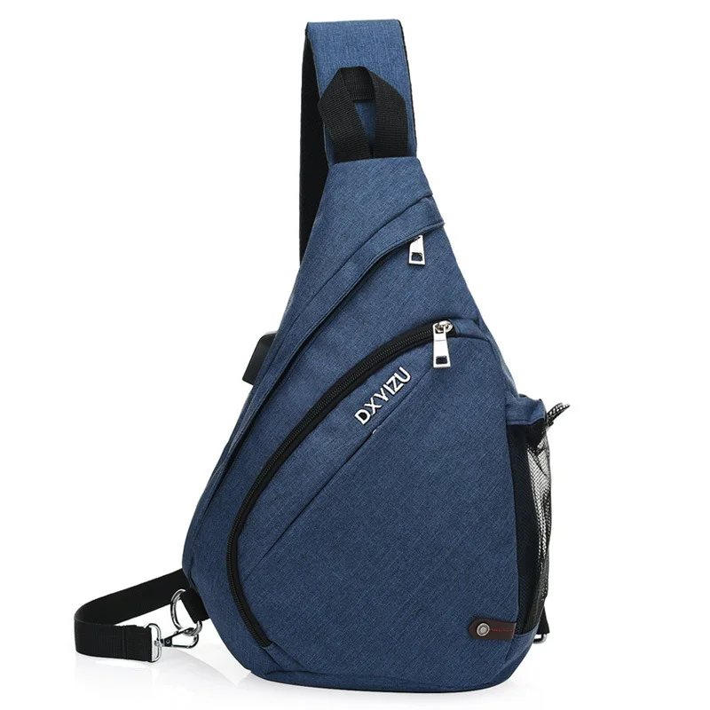 Blue USB Charge Men Women Messenger Bag Anti-theft Chest Pack Bag Sling Shoulder Satchel Crossbody Bags Casual Travel Man Bags - Цвет: Blue
