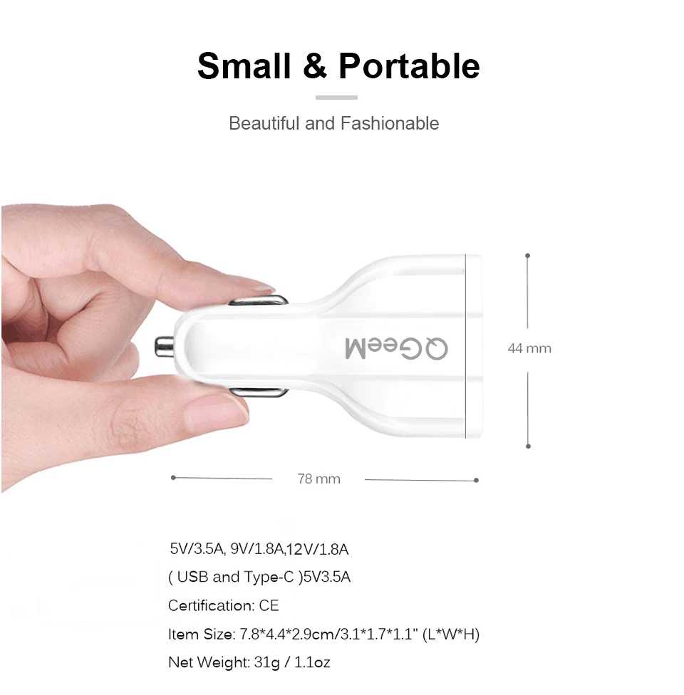 usb charger 12v QGEEM QC 3.0 USB C Car Charger 3-Ports Quick Charge 3.0 Fast Charger for Car Phone Charging Adapter for iPhone Xiaomi Mi 9 Redm airpods usb c