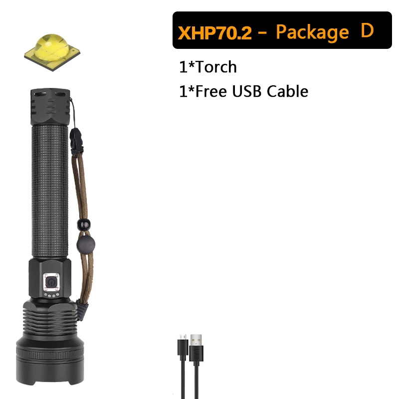 D-XHP70.2 Самый мощный XHP90 светодиодный светильник-вспышка XLamp с 26650 аккумулятором ZoomTorch XHP70.2 перезаряжаемый Тактический светильник для охоты - Испускаемый цвет: D-XHP70.2