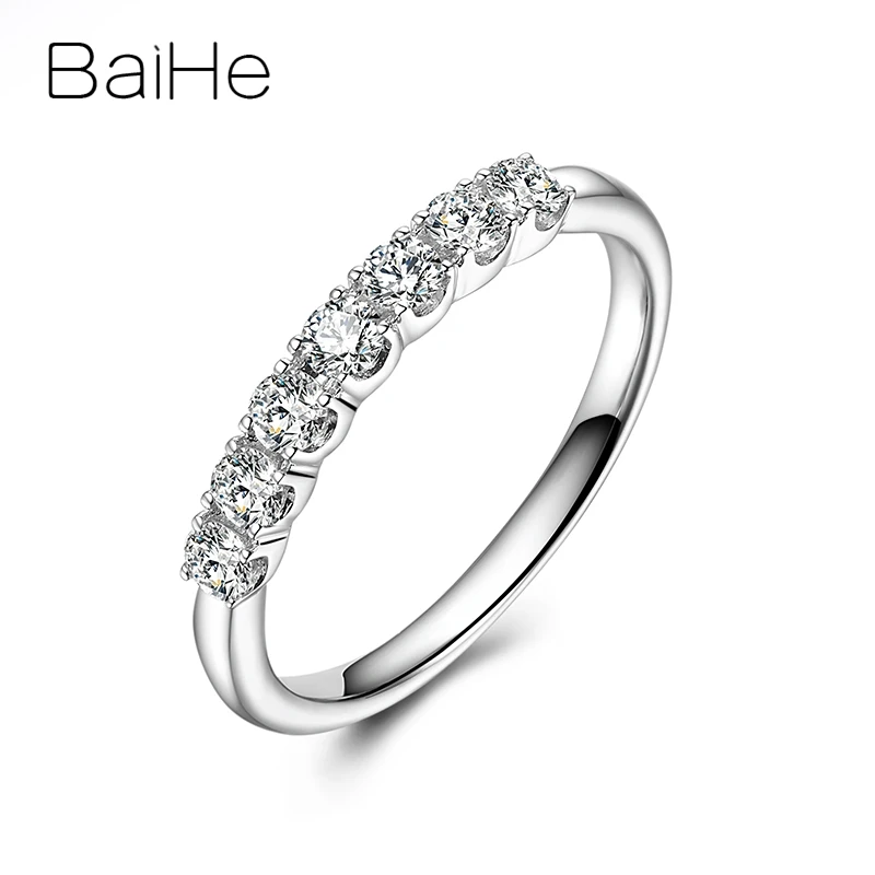 BAIHE, 18 К, белое золото, всего 0.42ct H/SI, круглая огранка, натуральные бриллианты, обручальное кольцо для женщин, модное ювелирное изделие с бриллиантами, подарочное кольцо