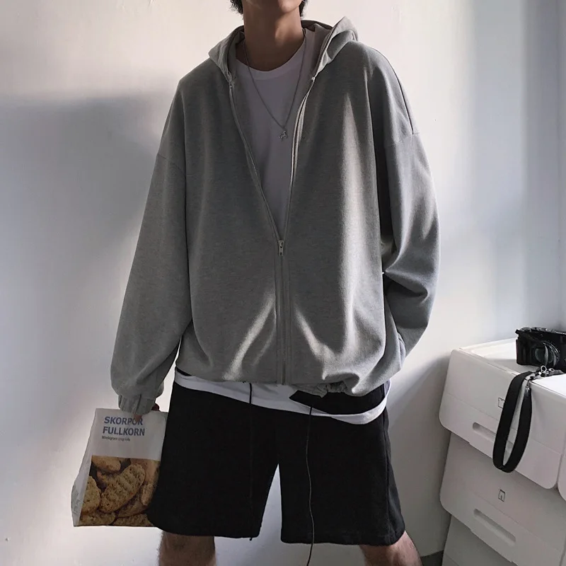 

Men's Oversized Hoodies Boyfriend Style Loose Zipper Hooded Sweatshirt Ins Cec Tide Fleece Solid Student Oversize Hoodie Coat