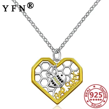 شراءYFN 925 فضة القلب و النحل قلادة القلائد الفضة 925 مجوهرات فضة سلسلة المرأة 925 هدية عيد الأم هدايا التخرج