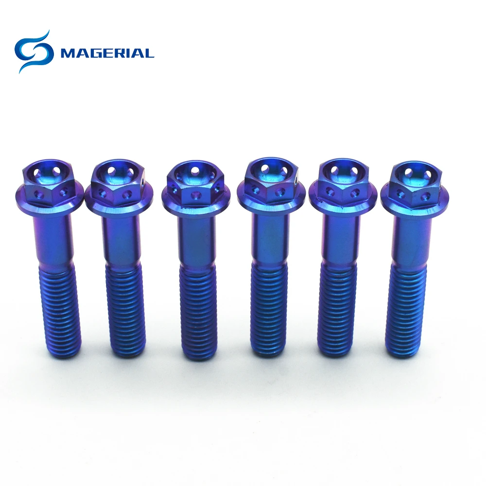 6 шт. титановые болты M6X25mm M8X40mm DIY MTB сгоревший синий фиолетовый цвет полый фланец с наружной шестигранной головкой Ti винты Ti крепеж