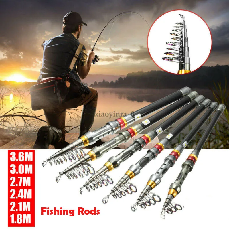 

Portable Carbon Fiber Fishing Rod Ultralight Travel Telescopic Spinning Rod Sea Spinning Pole 6ft-12ft