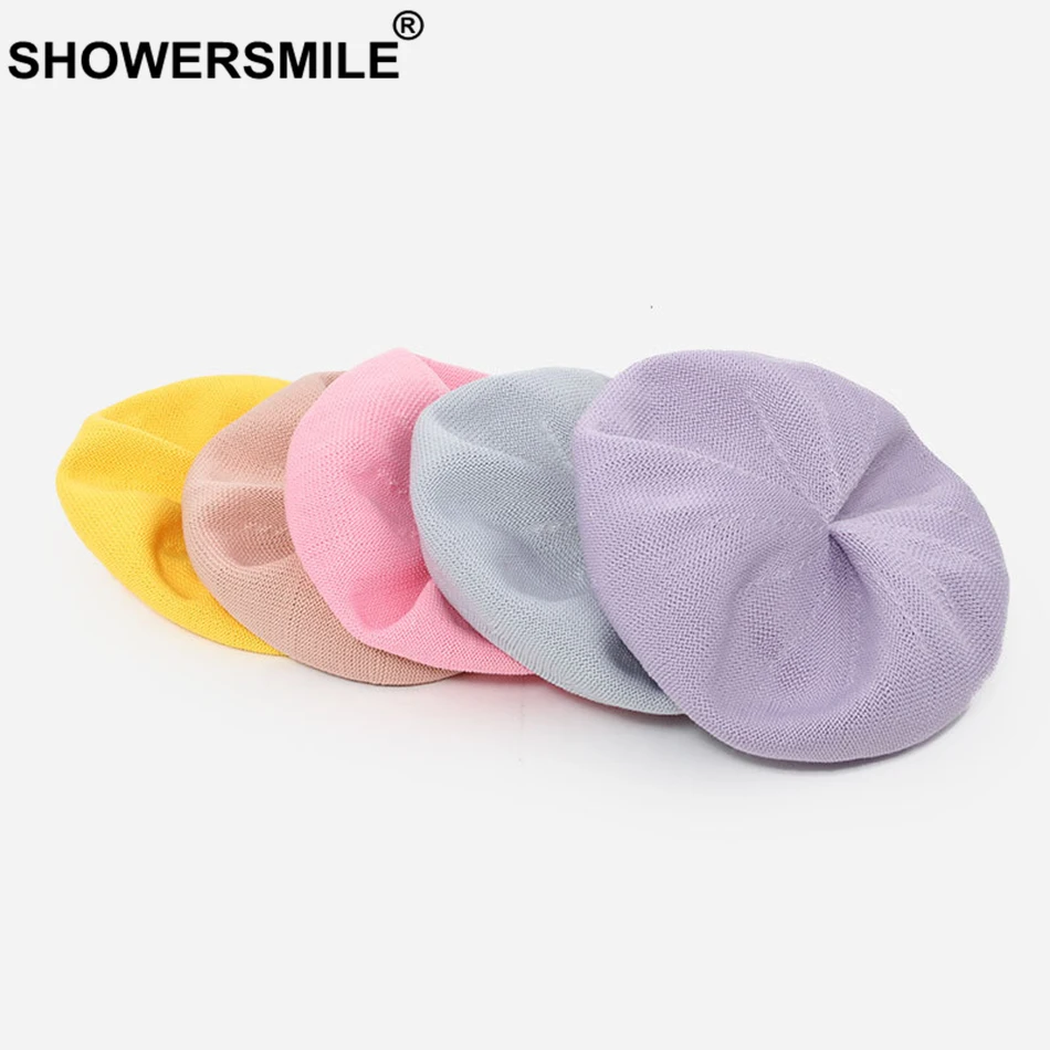 SHOWERSMILE, женские летние береты, полый Королевский синий цвет, шапка художника, женская, дышащая, регулируемая, высокое качество, Французский женский берет, шапка