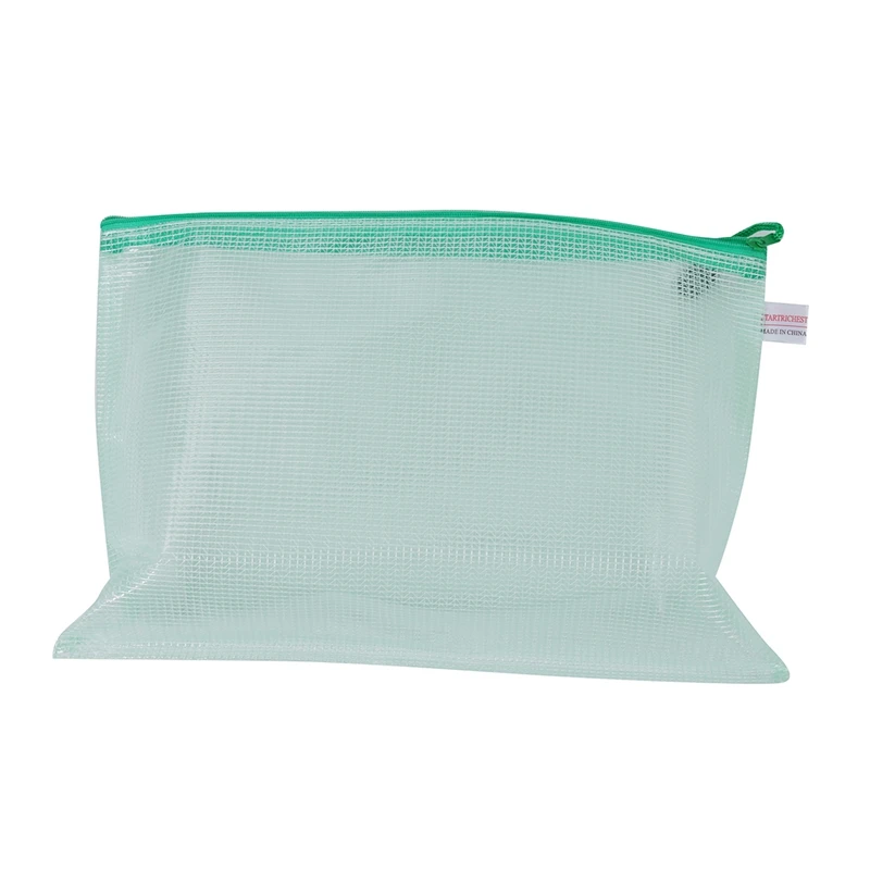 12 Pcs A4 Paper Gridding Zipper Closure Files Bags Folders Green