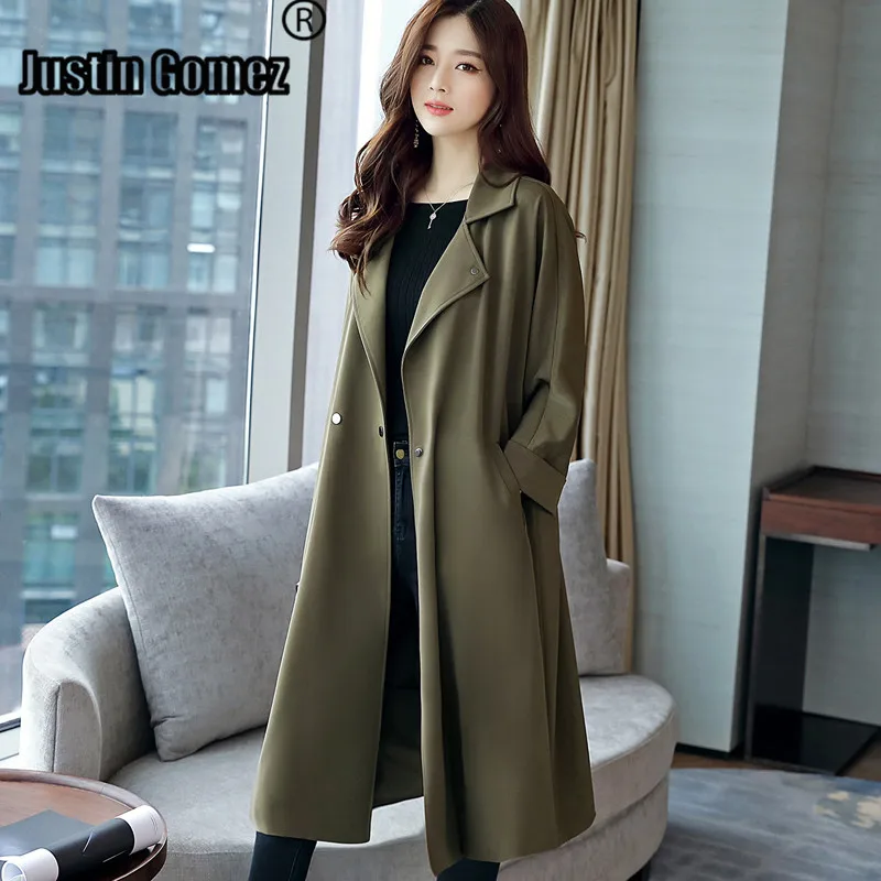 

Top Autumn Women Basic Coat Female Loose Over Knee Especially Long Female Cappotto Donna Thin Women's Windbreaker Office Wear