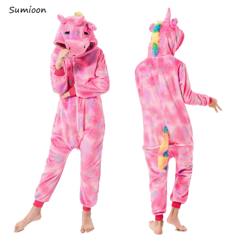 Kigurumi пижамы для детей девочек Единорог аниме панда Onesie детский костюм пижама для мальчиков комбинезон Единорог зимние пижамы для детей - Цвет: Pink Pegasus
