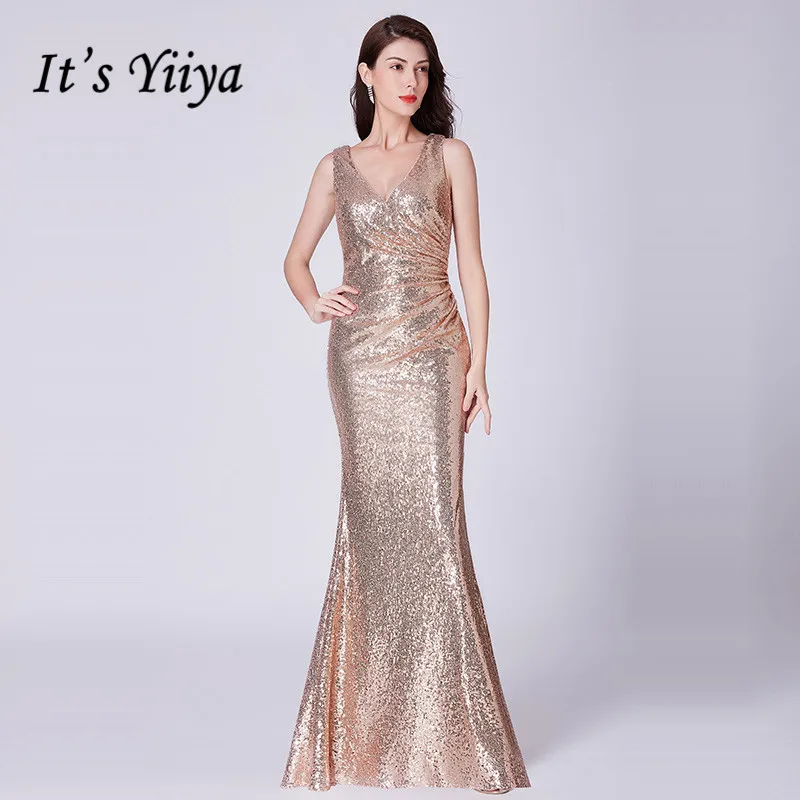 

It's Yiiya Evening Gown V-Neck Tank Sequined Plus Size Mermaid Evening Dress 2020 Sleeveless Floor-Length Robe De Soiree C454