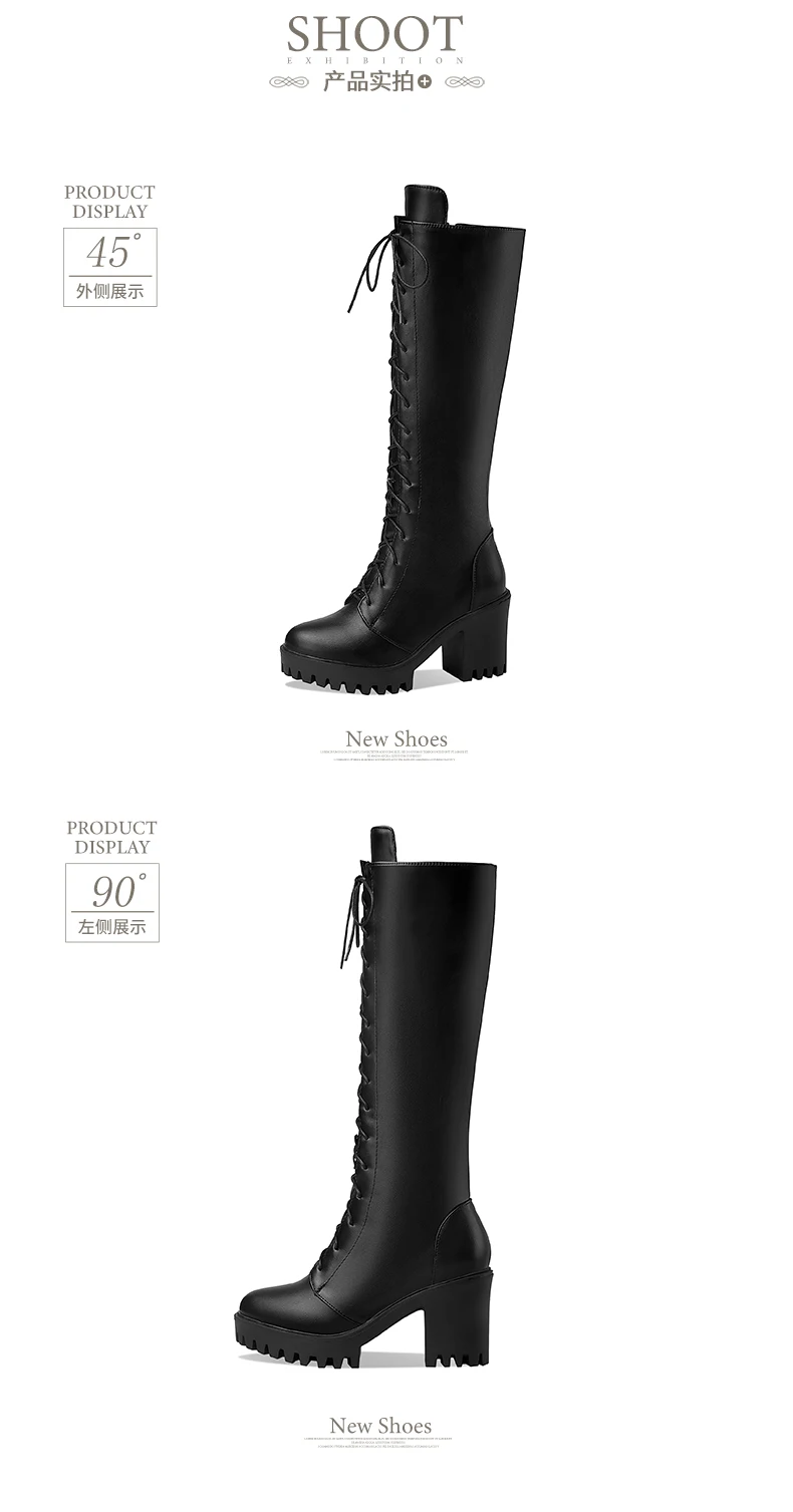 Ultra-High Thick-Heeled Thick-Soled Cross-Lace Boots Zipper Punk Style Street Trend Women's Plus Size Knee-Length Boots