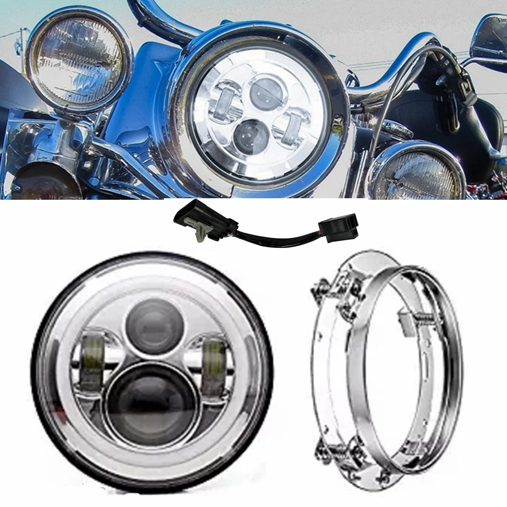 light and bracket C Для мотоцикла Light Electra Glide Softail Fat Boy Touring 7 дюймов светодиодная фара для мототранспорта с белым DRL 4,5 дюймов Halo противотуманные фары - Цвет: light and bracket C