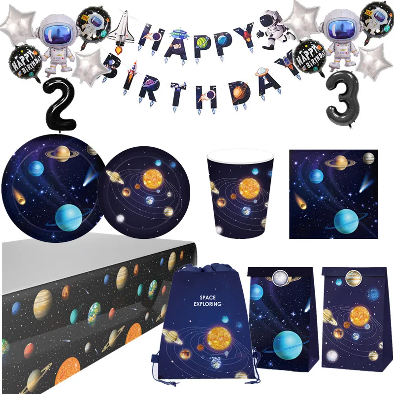 Outer Space Galaxy Party Decor Disposable Tableware Set Solar Planet Paper Cup/Napkin/Plates Kids Happy Birthday Gifts | Дом и сад