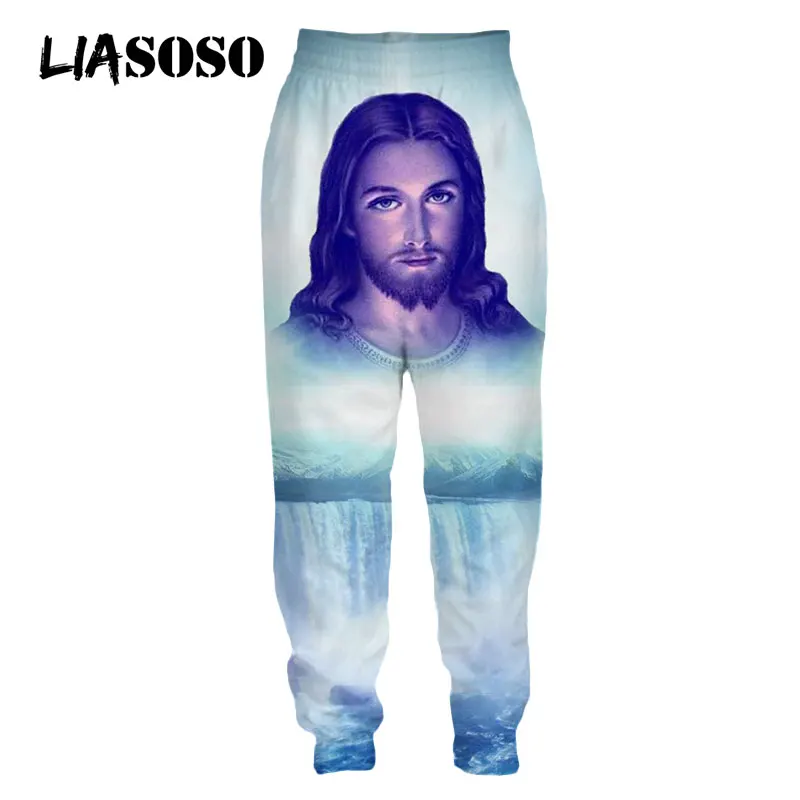 

LIASOSO Religion Christ Jesus's Die Cross Sweat Pants Casual Jogging Loose 3D Print Sweatpants Streetwear Men Women Clothing