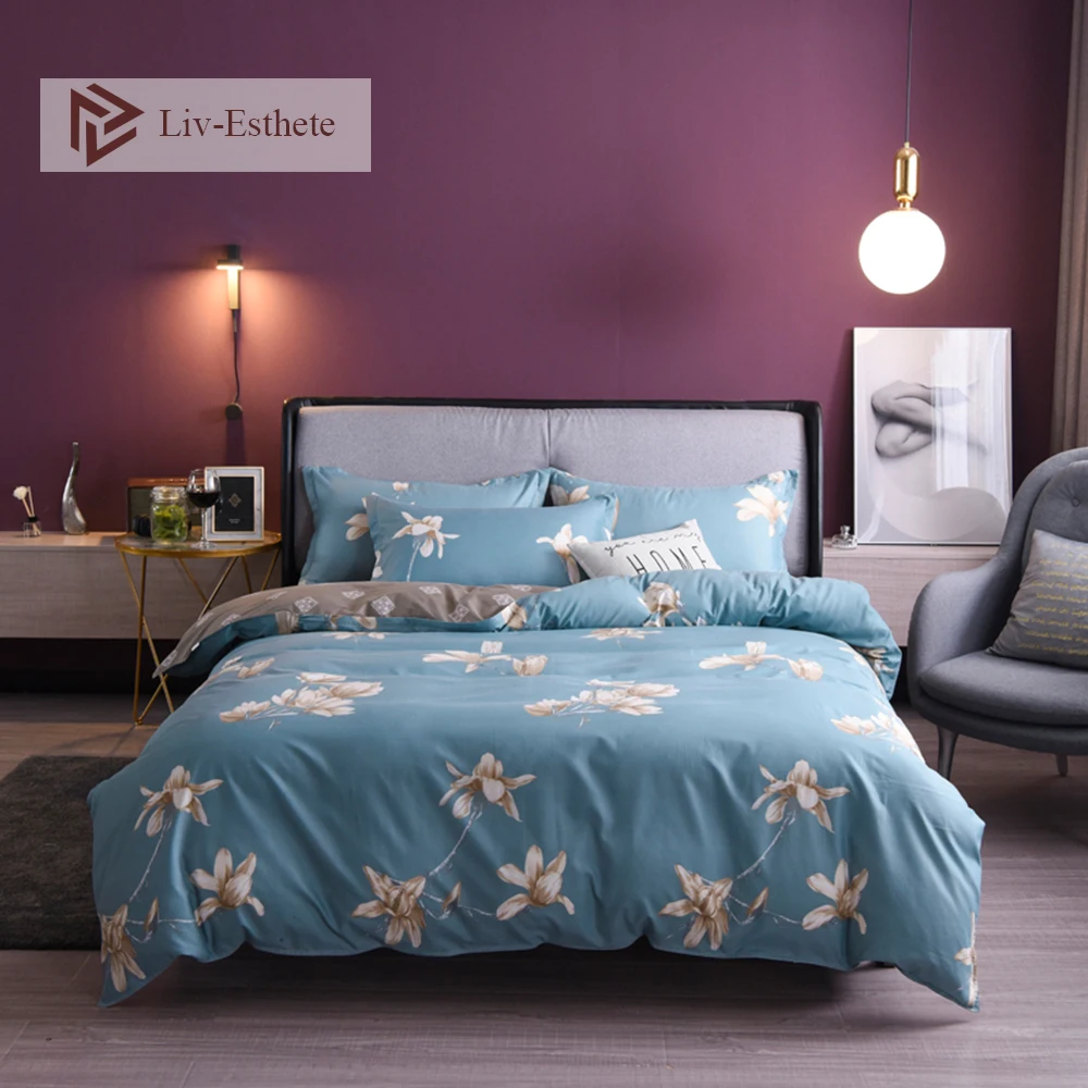 

Liv-Esthete Fashion Flower Blue Bedding Set Reactive Printed Single Double Queen King Bed Set Decor Duvet Cover Set Pillowcase