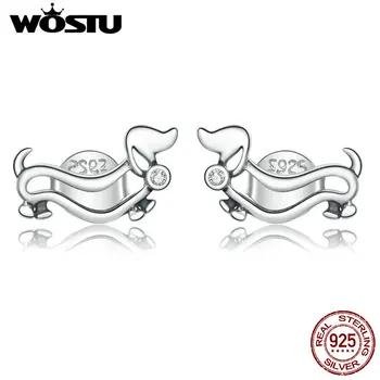 

WOSTU Tiny Dog Stud Earrings Real 925 Sterling Silver Zircon Animal Small Earrings For Women Good Friend Simple Jewelry CQE952