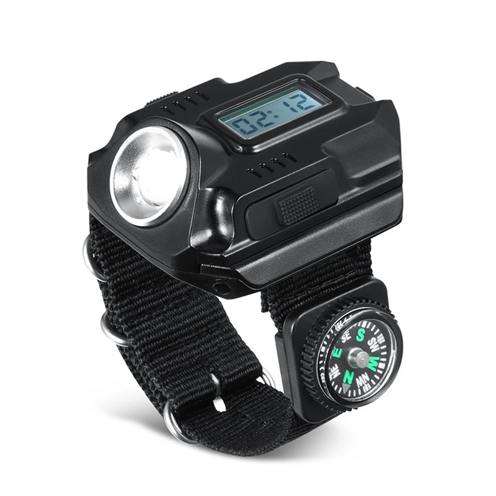 

Tactical Night Black Digital Display Running LED XPE USB Charging Compbum Super Bright Wrist Light Portable Outdoor Watch