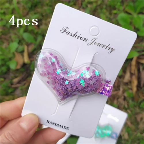 5-4pcs 4 шт., блестки для маленьких девочек, Микки, радужные, зыбучие пески, блестки для волос, клипса, ПВХ, сердце, звезда, прозрачные, BB, капля воды, шпильки, аксессуары - Цвет: 5-4pcs