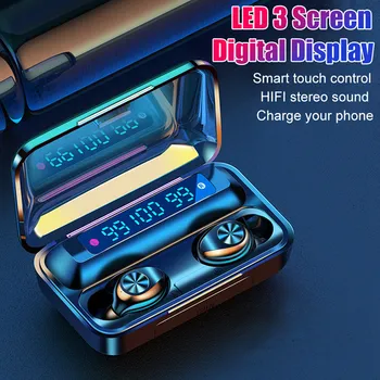 

F9-9 TWS 5.0 Wireless Bluetooth Earphone 9D Stereo Sport Waterproof Headset with mic Earbuds LED Display Touch Control Headphone