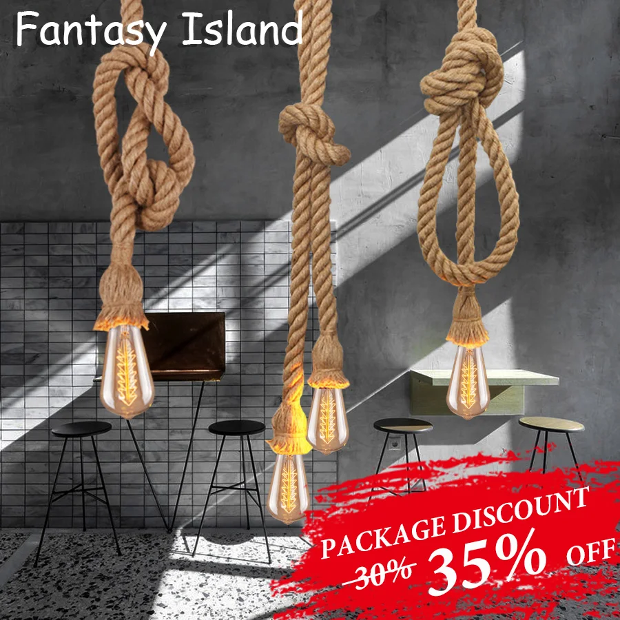 

5pcs/lot package Hemp Rope Pendant Lights Vintage Retro Loft Industrial Hanging Lamp For Living Room Home Light Fixtures
