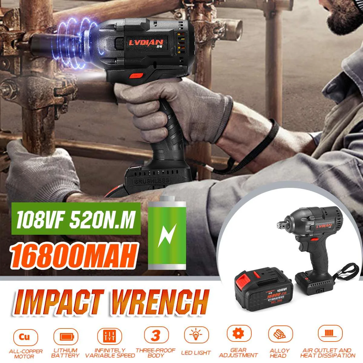 

Electric Impact Wrench 16800mAh Infinitely Cordless Speed Brushless Impact Electric Wrench Rechargeable Lithium Battery