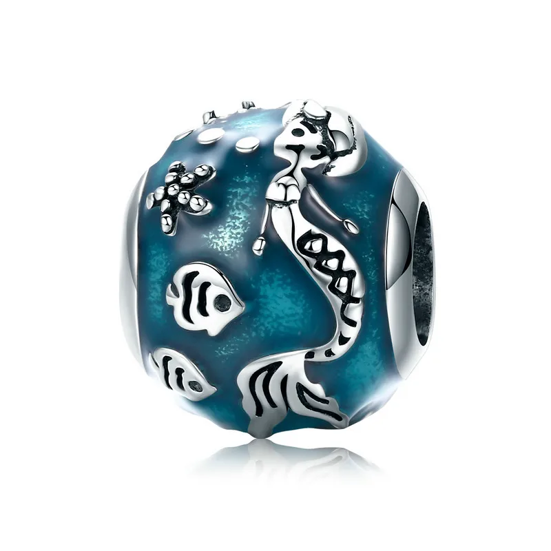 

Genuine 925 Sterling Silver Beads Mermaid's Missing Enamel Fish Ocean Charms fit Original Pandora Bracelets Women DIY Jewelry