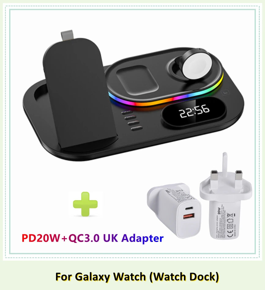 2022 RGB Wireless Charger Dock Qi 4 in 1 Charging Station Compatible with Apple Airpods iPhone 12 13 Samsung S21 Galaxy Watch 