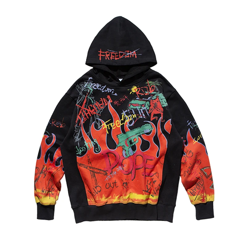

High Street 2019 Autumn New Designer Graffiti Graphic Print Sweatshirts Hoodies Pullovers Hip Hop Fleece Casual Fashion Tops