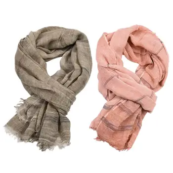 

2pcs Stripe Scarf Women Men Cotton and Linen Shawl Beach Sun Block Scarf Travel Scarf (Khaki - Above 175cm + Pink - Above 175cm)