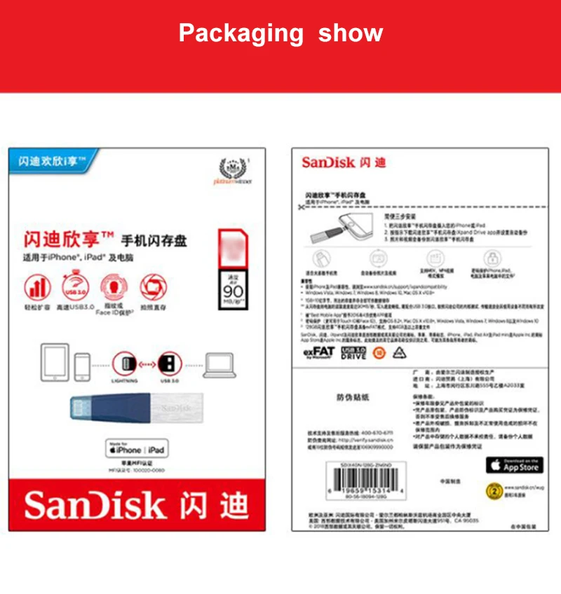 SanDisk USB флэш-накопитель 64 ГБ синий Флешка 128 Гб двойной OTG USB 3,0 накопитель для iPhone iPad iPod