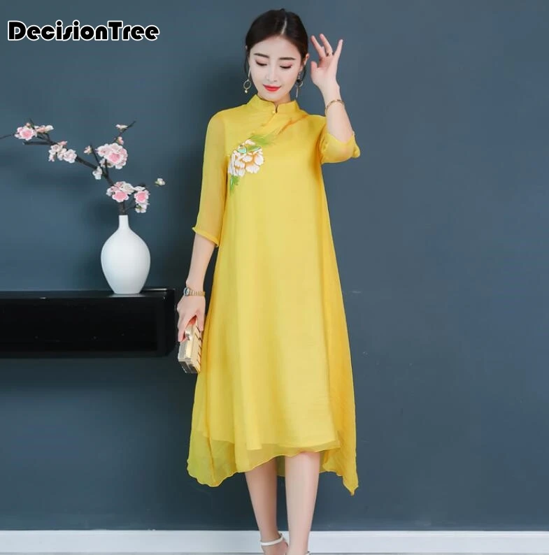aodai cheongsam платье традиционная Восточная одежда ao dai платья короткое Кружевное платье для женщин вьетнамское платье Ципао - Color: color3