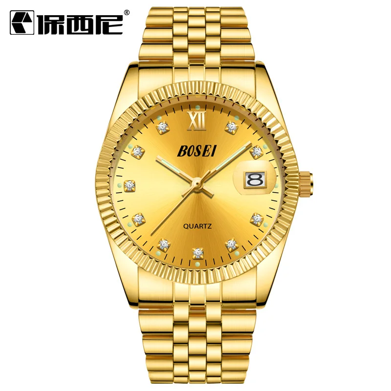 Men Gold Gold Пара роскошных золотых кварцевых часов для мужчин и женщин, светящиеся часы, водонепроницаемые наручные часы для влюбленных с датой - Цвет: Men Gold Gold