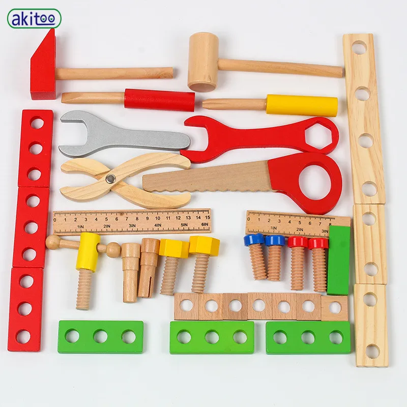 Akitoo DIY портативная головоломка моделирование деревянный детский игровой дом набор игрушек для мальчиков ремонт Умный набор инструментов#3235