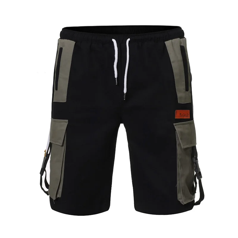 Лидер продаж, мужские шорты, летние, новые, эластичная талия, тонкие, повседневные, Сращивание, хлопок, до колен, шорты, черные, большие размеры 5XL